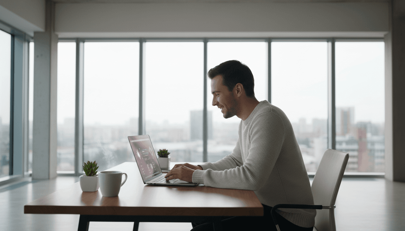 Person browsing and watching videos on computer at desk